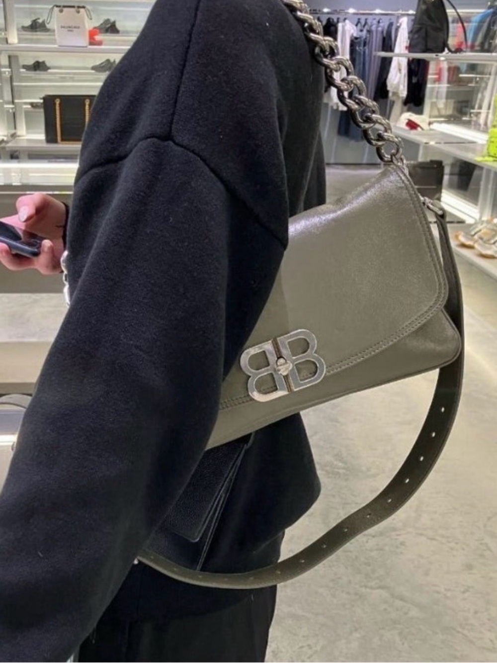 Balenciaga Olive soft flip Green BB Chain Shoulder Bag